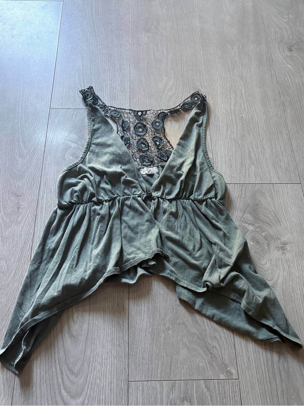 Y2K One Step Ahead Olive Green Lace-Back Camisole